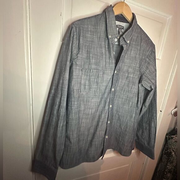 Van Heusen Mens Underground Blue Never Tuck Slim Fit Button-Down Shirt Size L - Picture 4 of 9